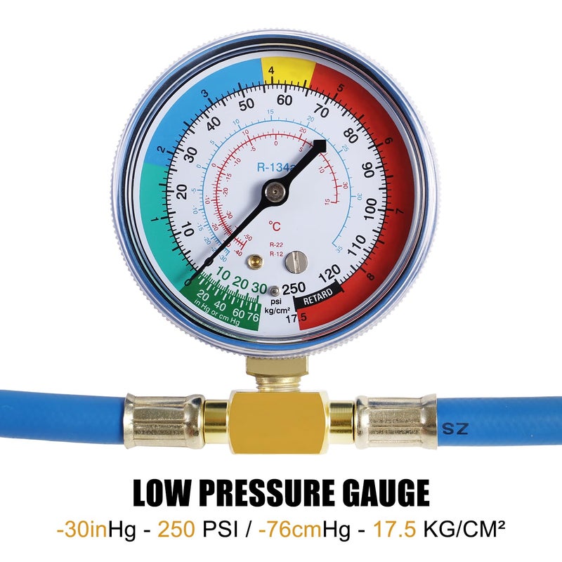 YSTOOL AC U Charge Hose with Gauge Car Refrigerant R134a Recharge Tool Kit Auto Air Conditioner Charging Hose 250PSI Low Pressure Meter Brass 1/4" Female Parts R134a Can Tap Quick Coupler - Image 3